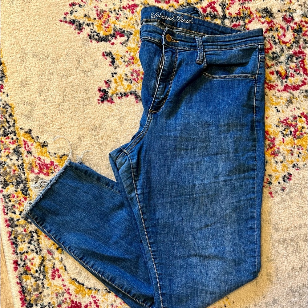 Dark Wash Raw Hem Jeans